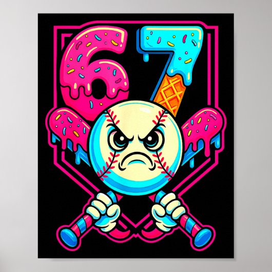 Baseball Ice Cream Drip Number 67 Six Seven Meme 6 ポスター (正面)
