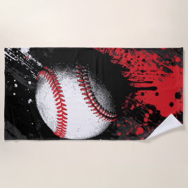 Baseball Impact Art – Bold Red Splash Design ビーチタオル