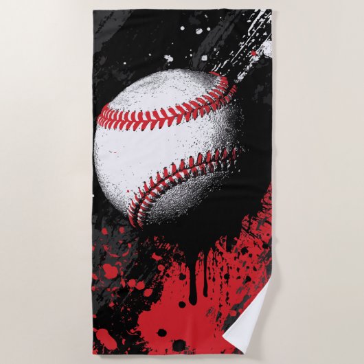 Baseball Impact Art – Bold Red Splash Design ビーチタオル (正面)