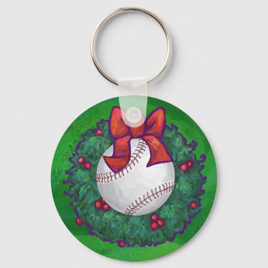 Baseball in Christmas Wreath キーホルダー (正面)