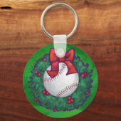 Baseball in Christmas Wreath キーホルダー (正面)