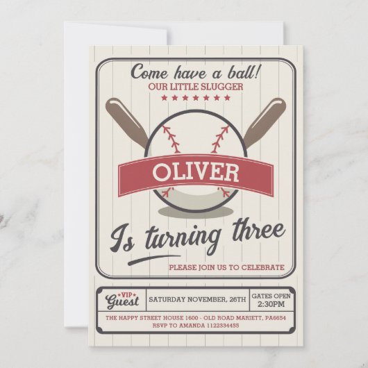 Baseball Invitation for Birthday Party Slugger 招待状 (正面)