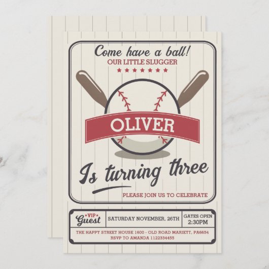 Baseball Invitation for Birthday Party Slugger 招待状 (正面/裏面)
