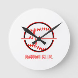 Baseball is Life Heartbeat Pulse Graphic ラウンド壁時計