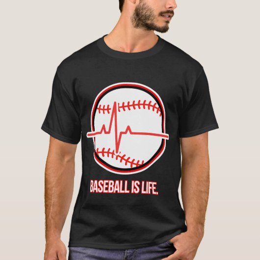 Baseball is Life Heartbeat Pulse Graphic Tシャツ (正面)