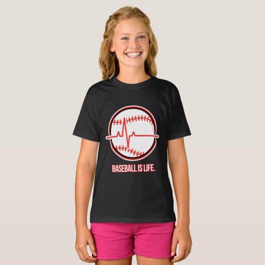 Baseball is Life Heartbeat Pulse Graphic Tシャツ (正面フル)
