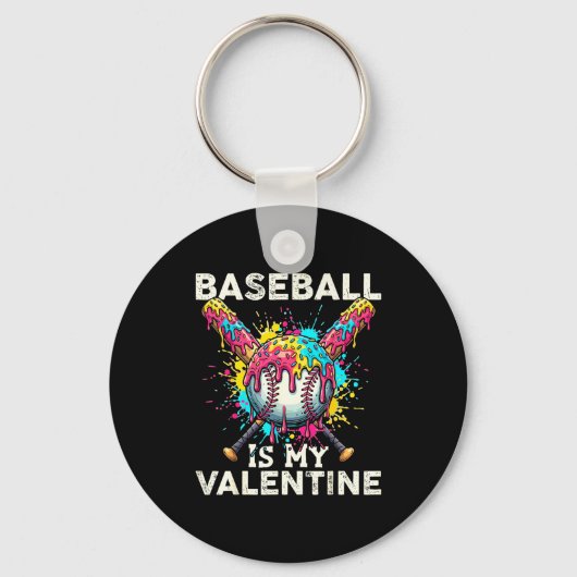 Baseball Is My Valentine Ice Cream Drip Crossed Ba キーホルダー (正面)