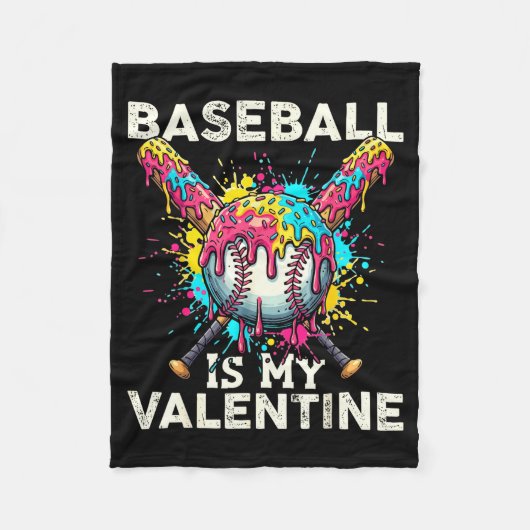 Baseball Is My Valentine Ice Cream Drip Crossed Ba フリースブランケット (正面)
