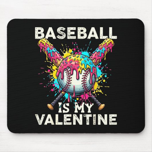 Baseball Is My Valentine Ice Cream Drip Crossed Ba マウスパッド (正面)