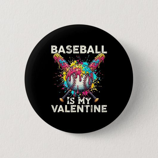 Baseball Is My Valentine Ice Cream Drip Crossed Ba 缶バッジ (正面)