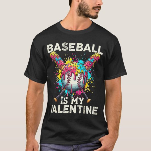 Baseball Is My Valentine Ice Cream Drip Crossed Ba Tシャツ (正面)