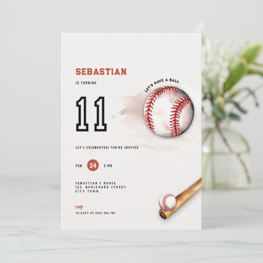 Baseball Kids Party 11th Birthday Invitation 招待状 (スタンド正面)