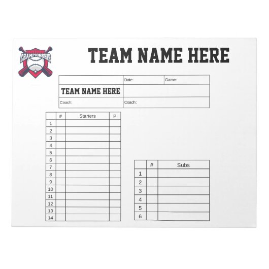 Baseball Lineup Cards ノートパッド (正面)