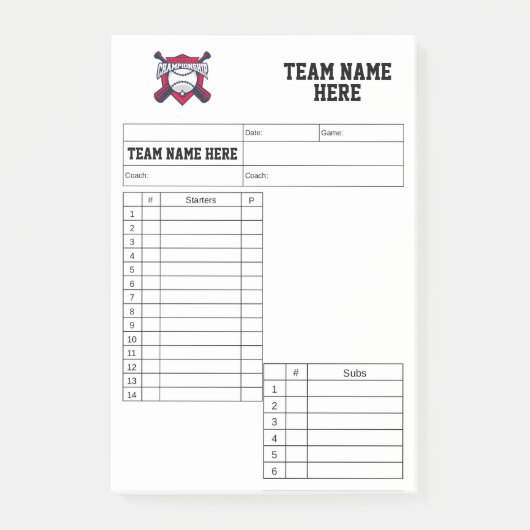 Baseball Lineup Cards ポストイット (正面)