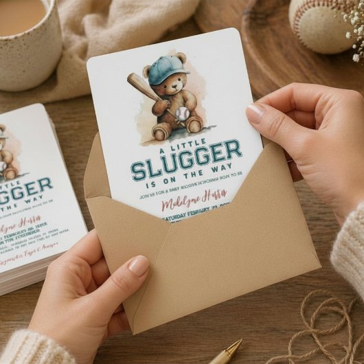 Baseball Little Slugger Teddy Bear  Baby Shower  招待状