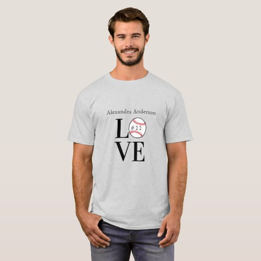 Baseball LOVE：名前パーソナライズされたと番号を追加 Tシャツ (正面フル)