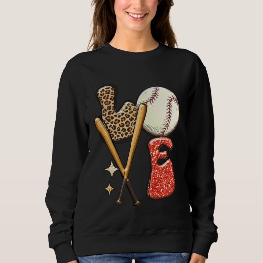 Baseball LOVE Baller Mom Leopard Print Softball Ga スウェットシャツ (正面)