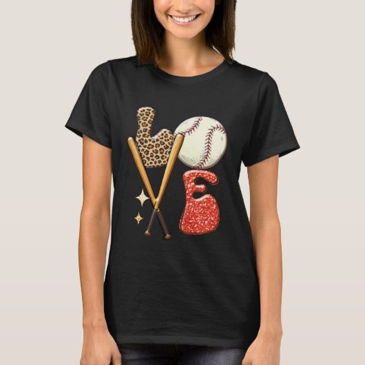 Baseball LOVE Baller Mom Leopard Print Softball Ga Tシャツ (正面)