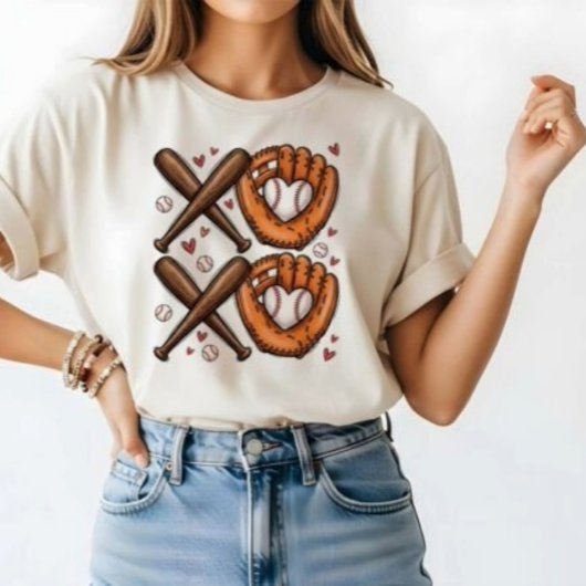Baseball Love Heart Glove XOXO Tshirt Tシャツ