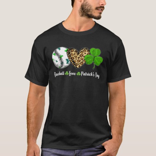 Baseball Love Leopard Heart Shamrock St Patricks D Tシャツ (正面)