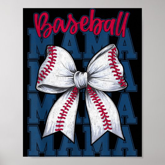 Baseball Mama Coquette Bow Game Day Baseball Mom M ポスター (正面)