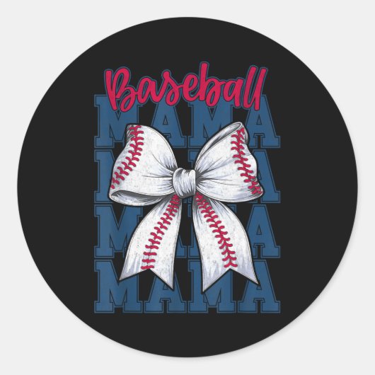 Baseball Mama Coquette Bow Game Day Baseball Mom M ラウンドシール (正面)