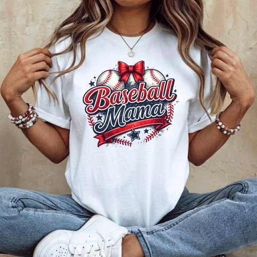 Baseball Mama Coquette Bow Retro Game Day Tシャツ