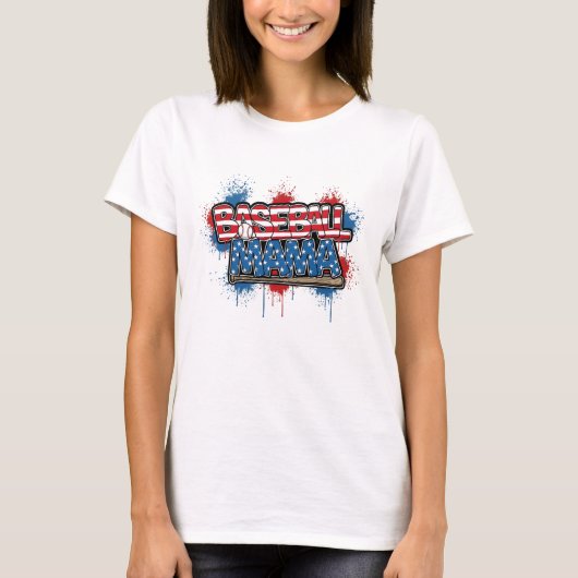 Baseball Mama Shirt Patriotic Splatter Tee Tシャツ (正面)