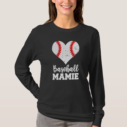 Baseball Mamie Baseball Heart Grandma Mamie Tシャツ (正面)