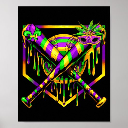 Baseball Mardi Gras Carnival Party Mask Ice Cream  ポスター (正面)