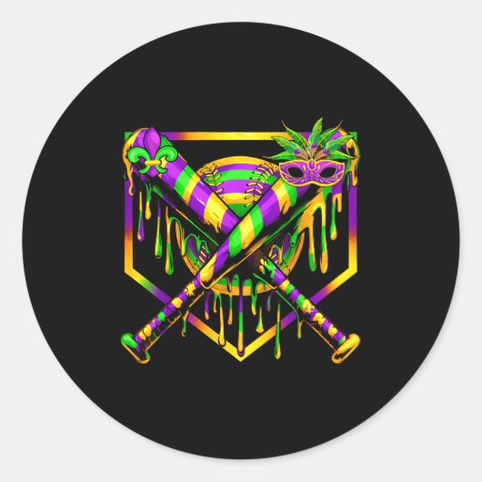Baseball Mardi Gras Carnival Party Mask Ice Cream  ラウンドシール (正面)
