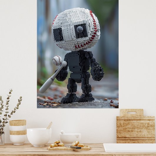 Baseball Mascot — Team-Neutral Voxel Athlete Tee ポスター (キッチン)