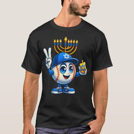 Baseball Menorah Dreidel Jewish Hanukkah Womens Me Tシャツ (正面)