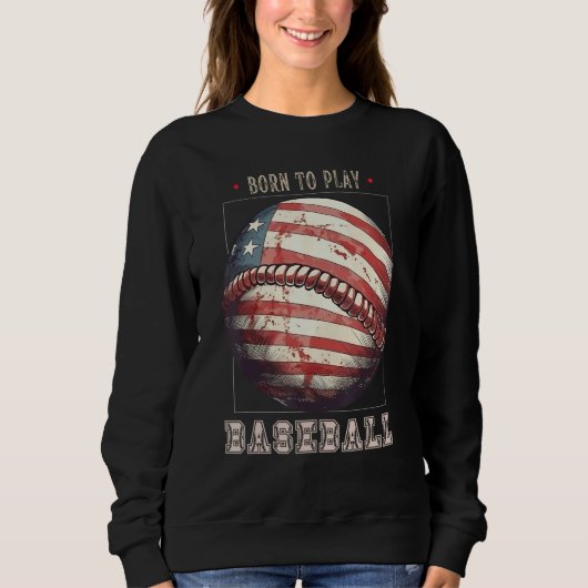 Baseball Merica Patriotic 4th July American Flag スウェットシャツ (正面)