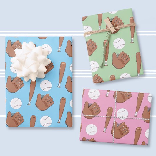 Baseball Mitt Bat Pattern Wrapping Paper Sheets  ラッピングペーパーシート