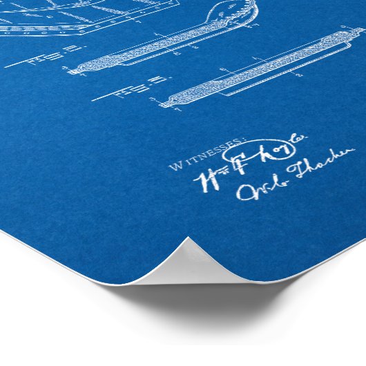 Baseball Mitt Patent - Blueprint ポスター (角)