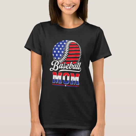 Baseball Mom American Flag For Mother Mom Mommy Tシャツ (正面)