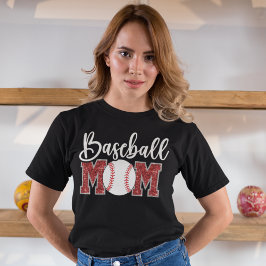 Baseball Mom cute bright red text Tシャツ