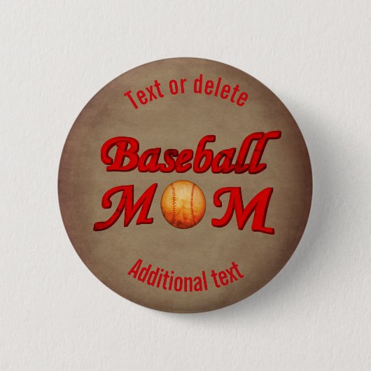 Baseball Mom Cute Personalized 缶バッジ (正面)