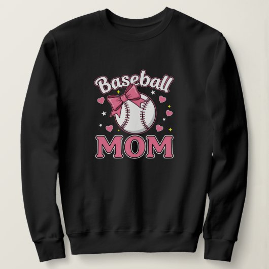 Baseball Mom Cute Pink Bow Design スウェットシャツ (デザイン正面)