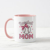 Baseball Mom Cute Pink Bow Design マグカップ (左)