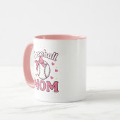 Baseball Mom Cute Pink Bow Design マグカップ (正面左)