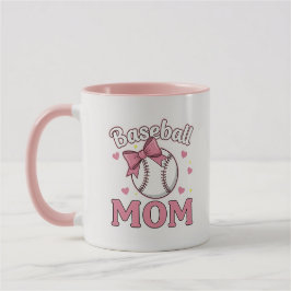 Baseball Mom Cute Pink Bow Design マグカップ