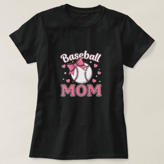 Baseball Mom Cute Pink Bow Design Tシャツ (デザイン正面)