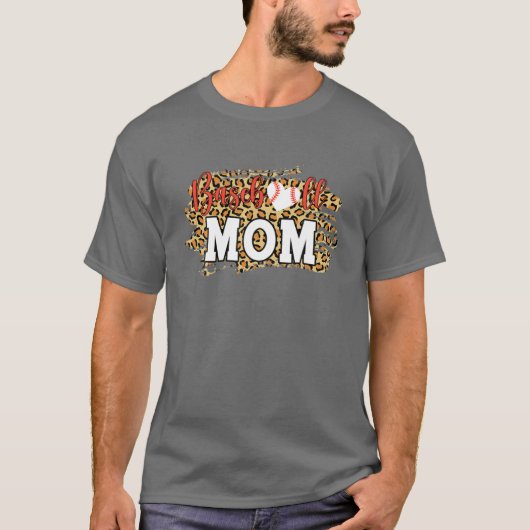 Baseball Mom Leopard Baseball Lovers Family Mother Tシャツ (正面)