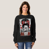 Baseball Mom Leopard Messy Bun Game Day Mother s D スウェットシャツ (正面フル)