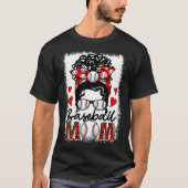 Baseball Mom Leopard Messy Bun Game Day Mother s D Tシャツ (正面)