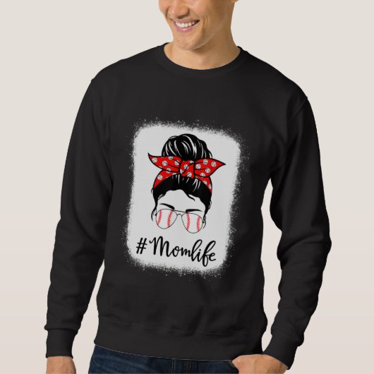 Baseball Mom Life Messy Bun Sunglasses Women Mothe スウェットシャツ (正面)