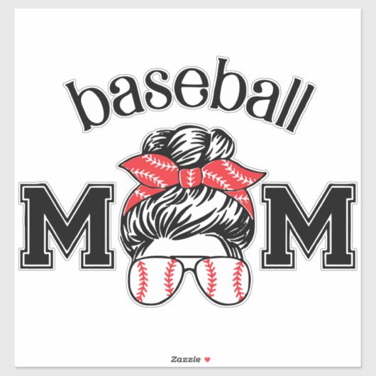Baseball Mom Sticker – Messy Bun Baseball Glasses  シール (シート)