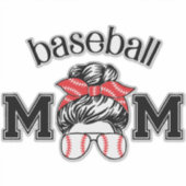 Baseball Mom Sticker – Messy Bun Baseball Glasses  シール (正面)